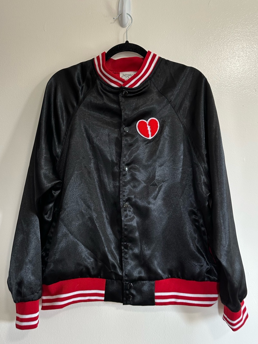 Tuesday of California MIXED EMOTIONS CLUB Black Satin Bomber Jacket, Size large